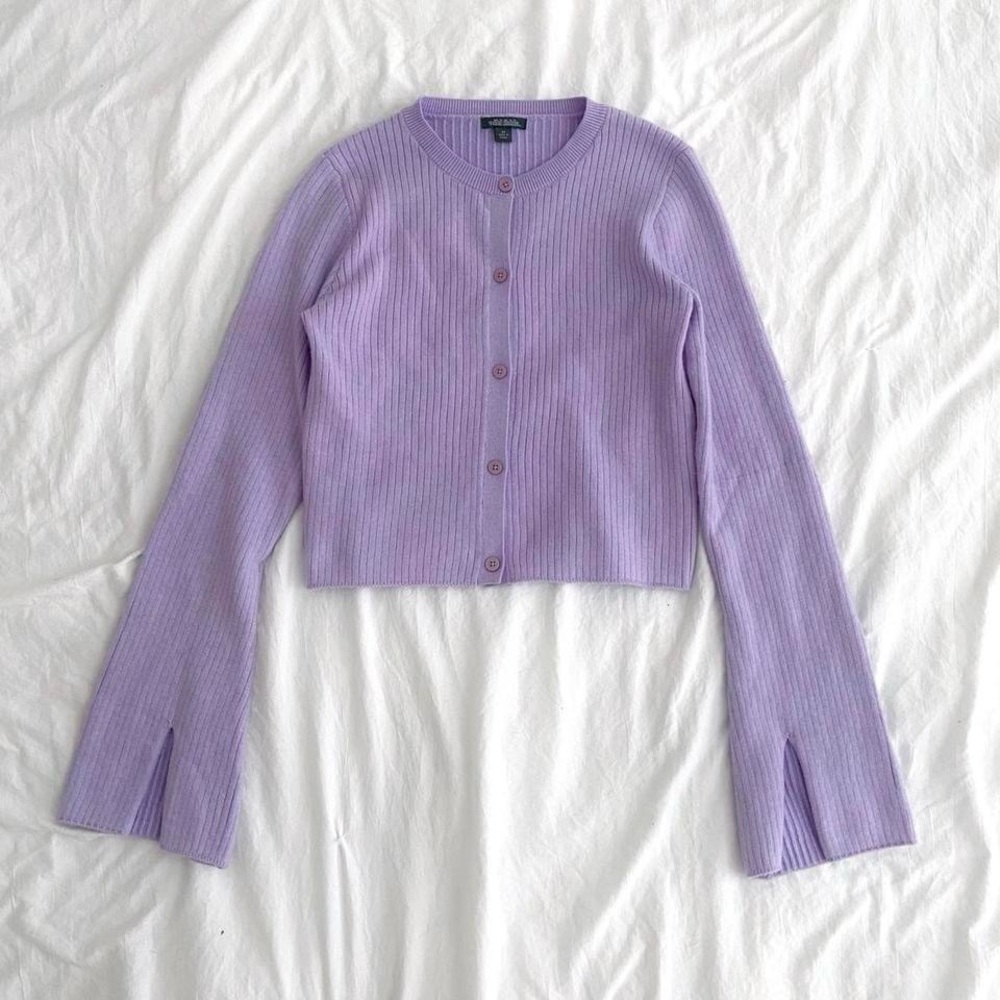 Wild Fable Purple Knit Lilac Ribbed Long Bell Sleeve Cardigan